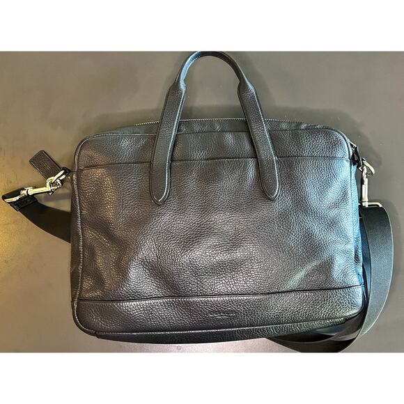 Coach F11319 Hamilton Pebbled Leather Briefcase Laptop Commuter Bag - Graphite - Picture 2 of 8